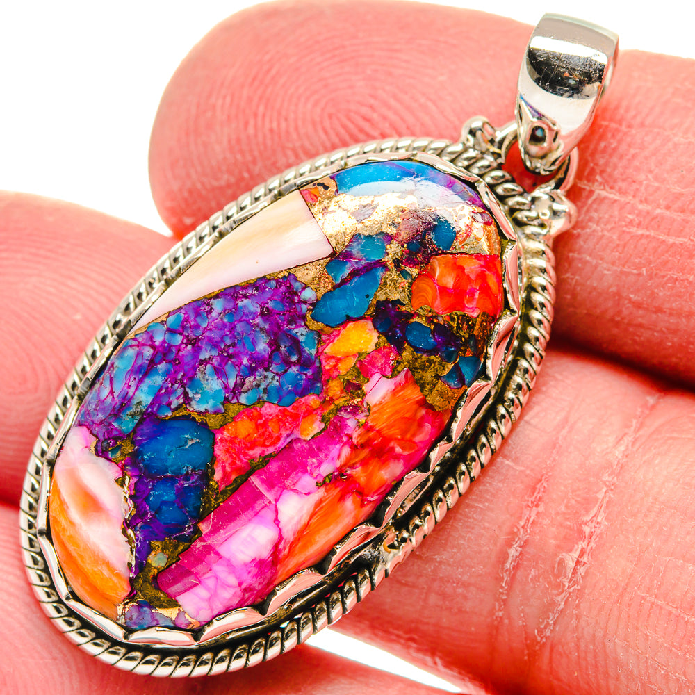 Kingman Pink Dahlia Turquoise Pendants handcrafted by Ana Silver Co - PD21023