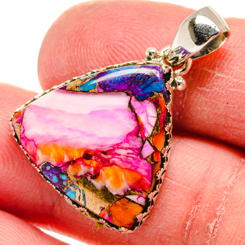 Kingman Pink Dahlia Turquoise Pendants handcrafted by Ana Silver Co - PD21025