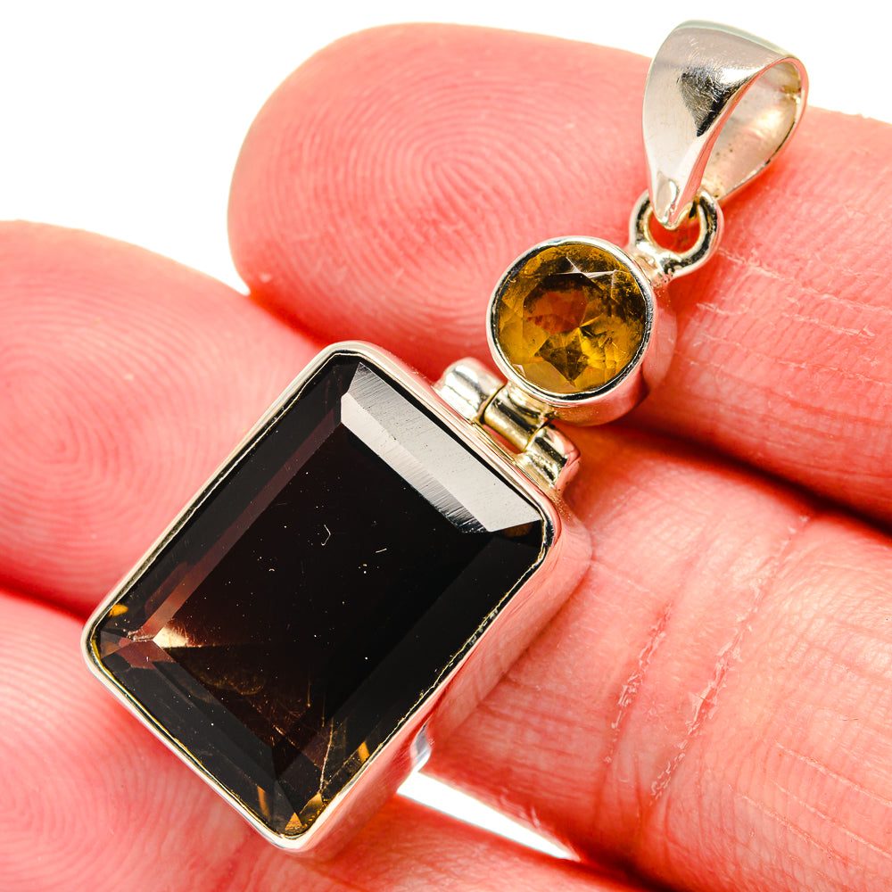 Smoky quartz pendant in 925 sterling silver, square faceted smoky stone with bail