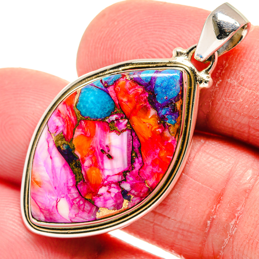 Kingman Pink Dahlia Turquoise Pendants handcrafted by Ana Silver Co - PD21218
