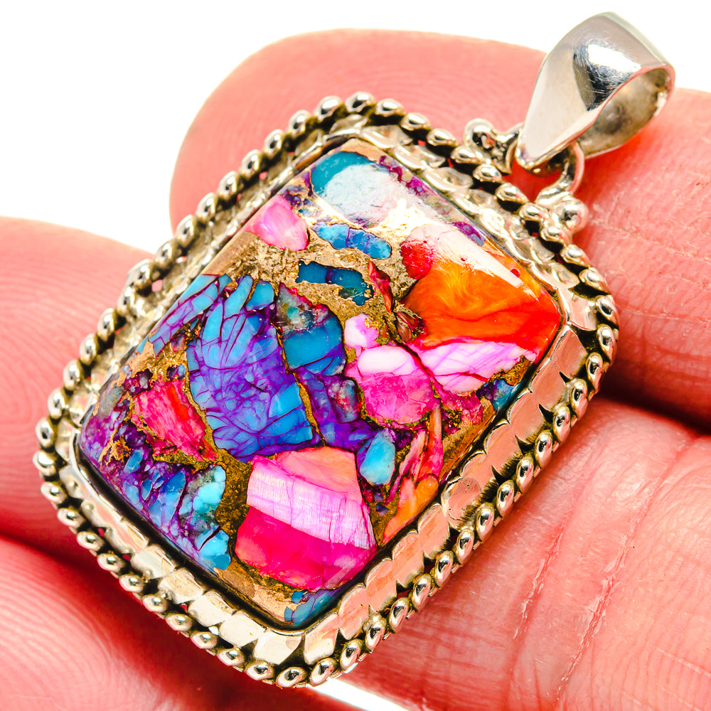 Kingman Pink Dahlia Turquoise Pendants handcrafted by Ana Silver Co - PD21395