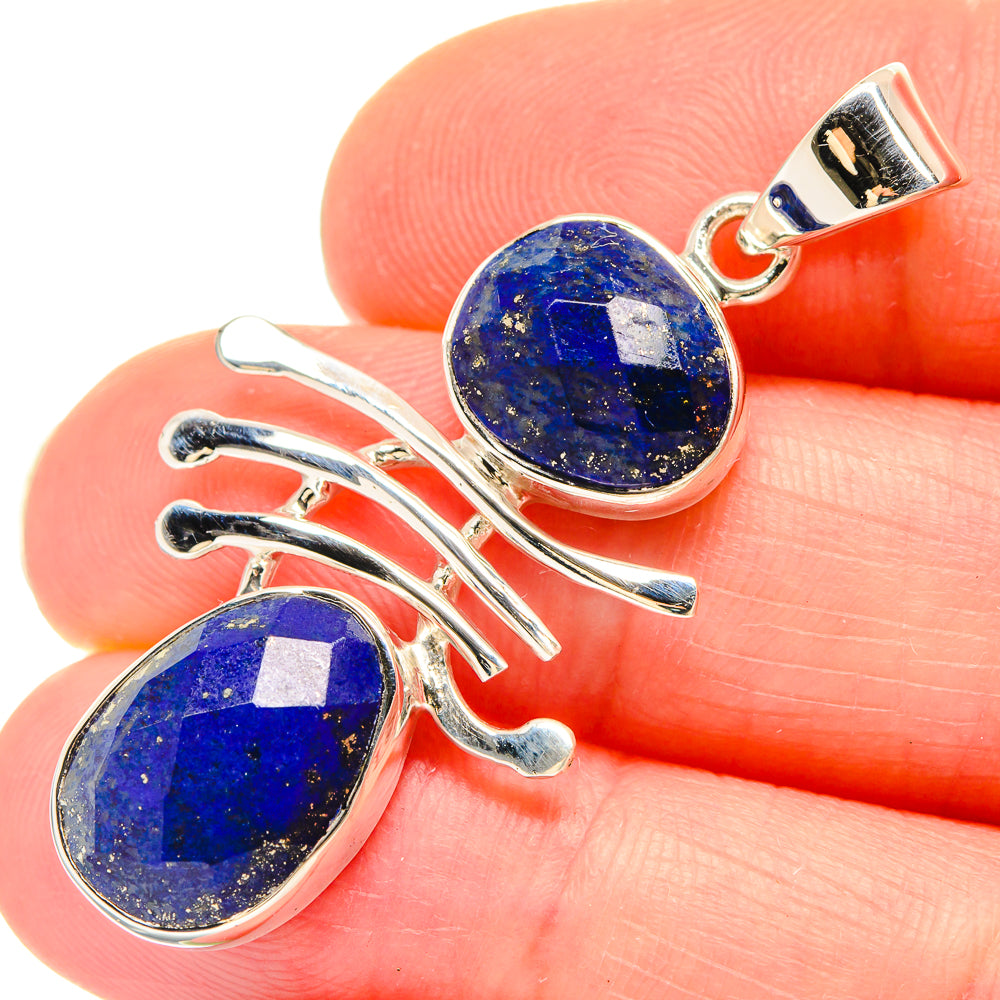 Sterling silver lapis lazuli pendant with two blue oval cabochons
