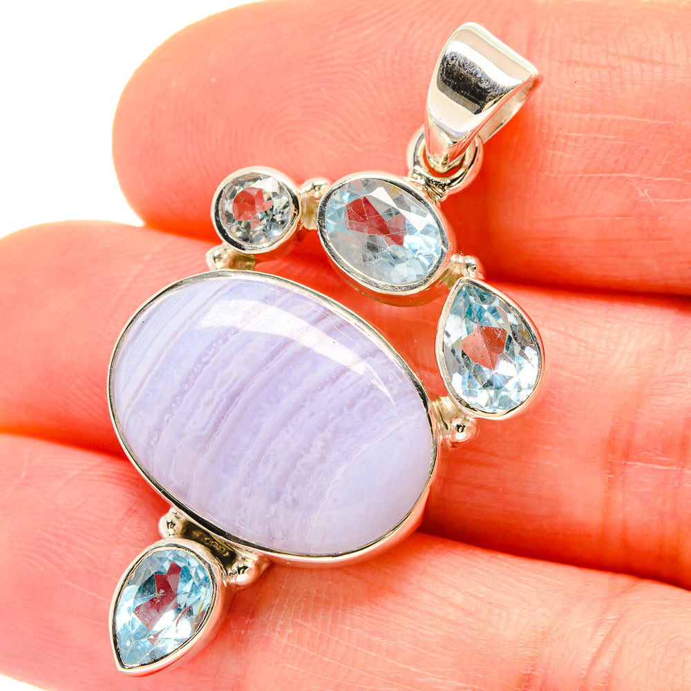 Blue Lace Agate Pendants handcrafted by Ana Silver Co - PD21462