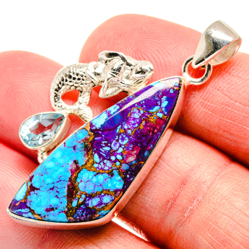 Kingman Pink Dahlia Turquoise Pendants handcrafted by Ana Silver Co - PD21505