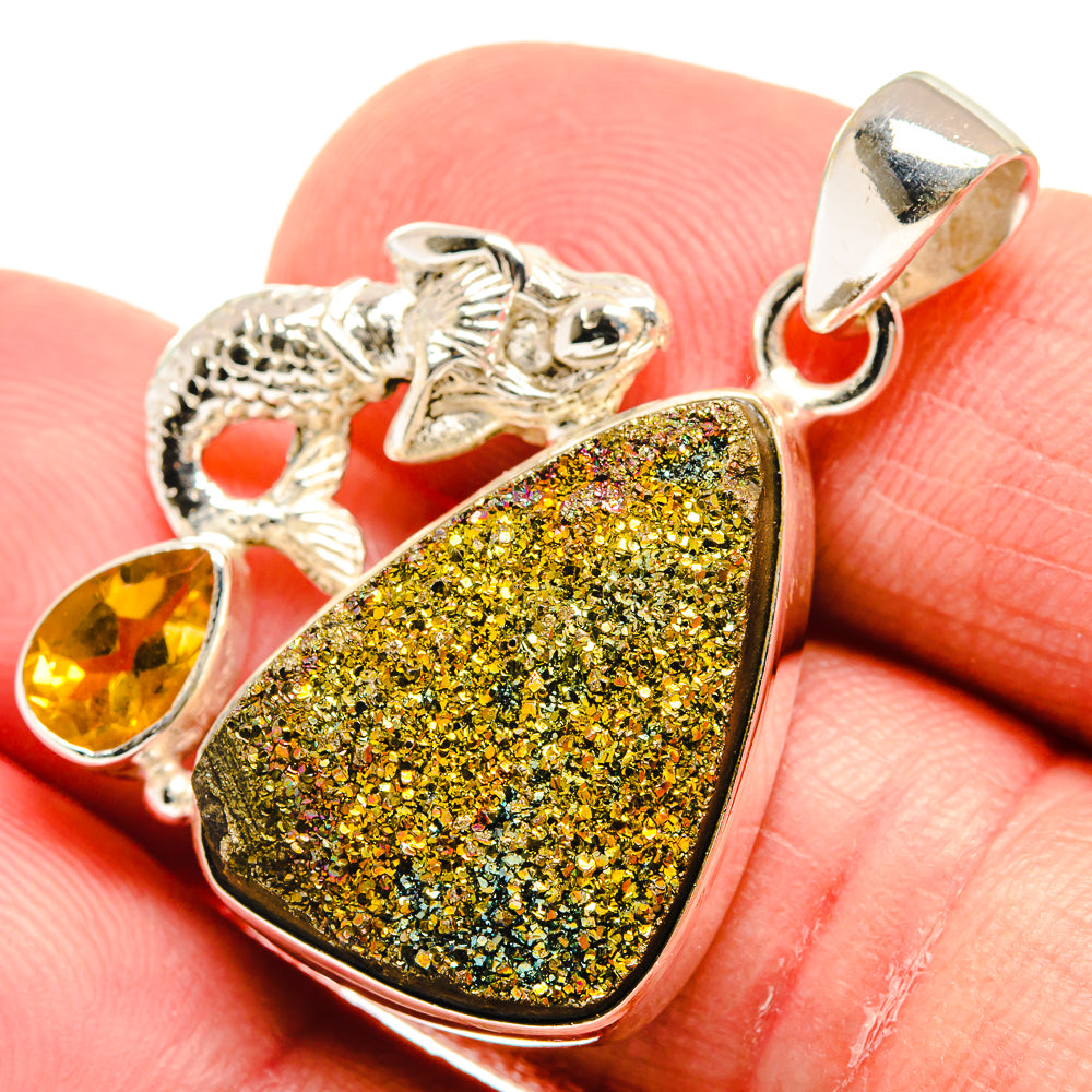Spectro Pyrite Druzy Pendants handcrafted by Ana Silver Co - PD21566