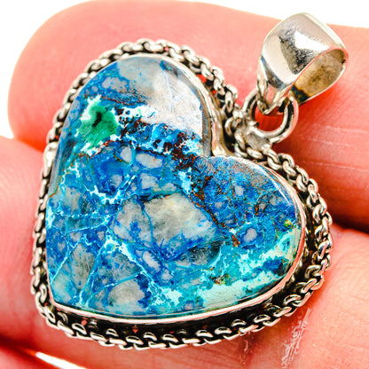 Apatite heart pendant in sterling silver with blue-green stone and rope chain