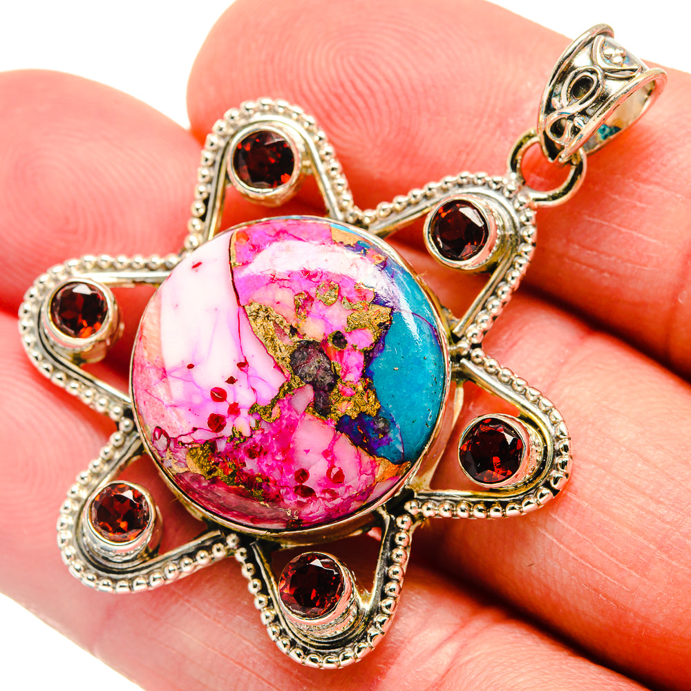 Kingman Pink Dahlia Turquoise Pendants handcrafted by Ana Silver Co - PD21660