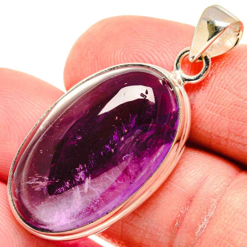 Oval amethyst gemstone pendant, 925 sterling silver bezel and bail