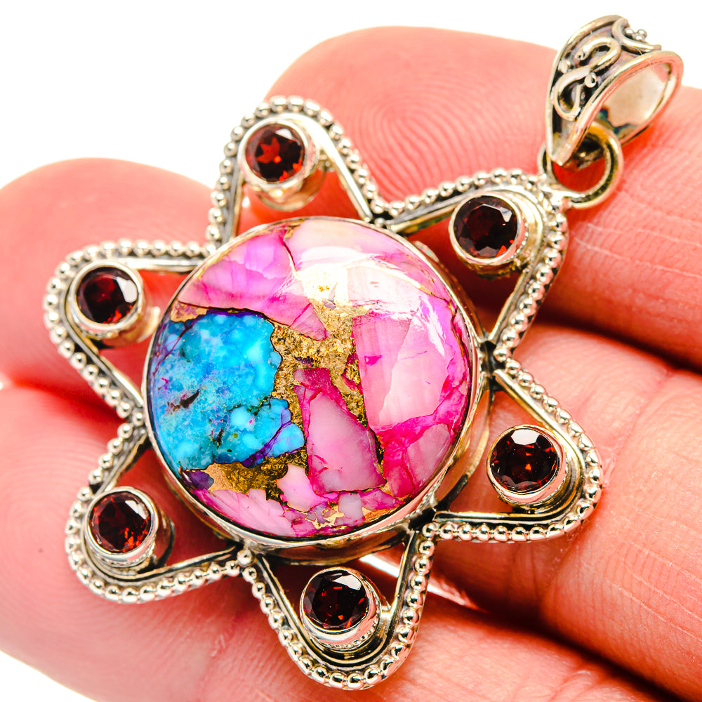 Kingman Pink Dahlia Turquoise Pendants handcrafted by Ana Silver Co - PD21709