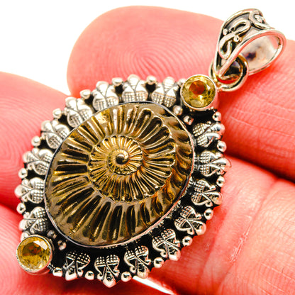 Pyrite Fossil, Citrine Pendants handcrafted by Ana Silver Co - PD21752