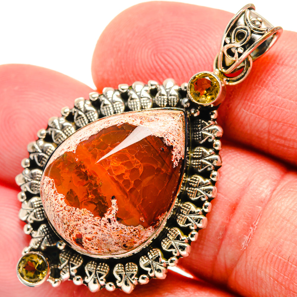 Mexican Fire Opal, Citrine Pendants handcrafted by Ana Silver Co - PD21758