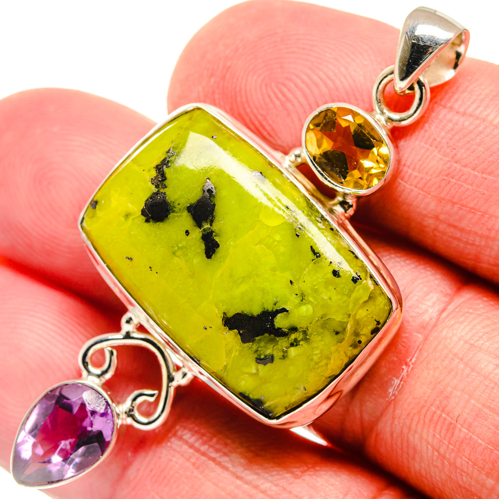 African Green Opal, Amethyst, Citrine Pendants handcrafted by Ana Silver Co - PD21763