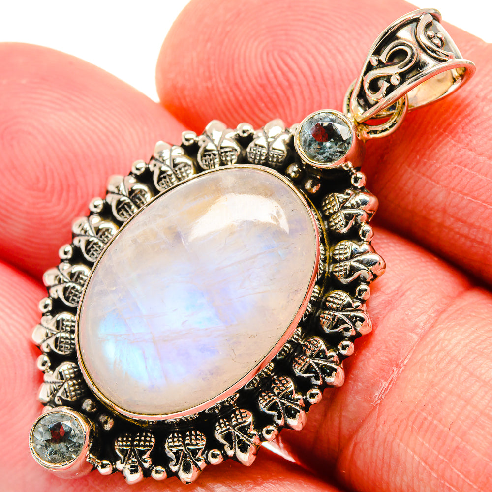 Rainbow Moonstone, Blue Topaz Pendants handcrafted by Ana Silver Co - PD21764
