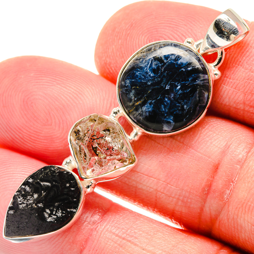 Pietersite, Tektite, Herkimer Diamond Pendants handcrafted by Ana Silver Co - PD21774