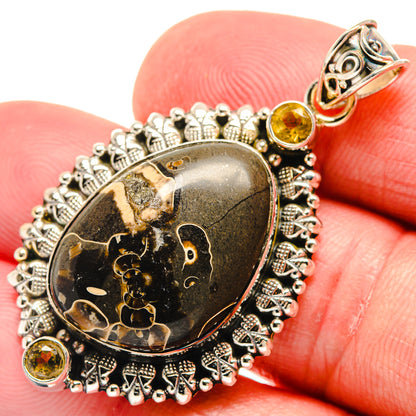 Turritella Agate, Citrine Pendants handcrafted by Ana Silver Co - PD21781