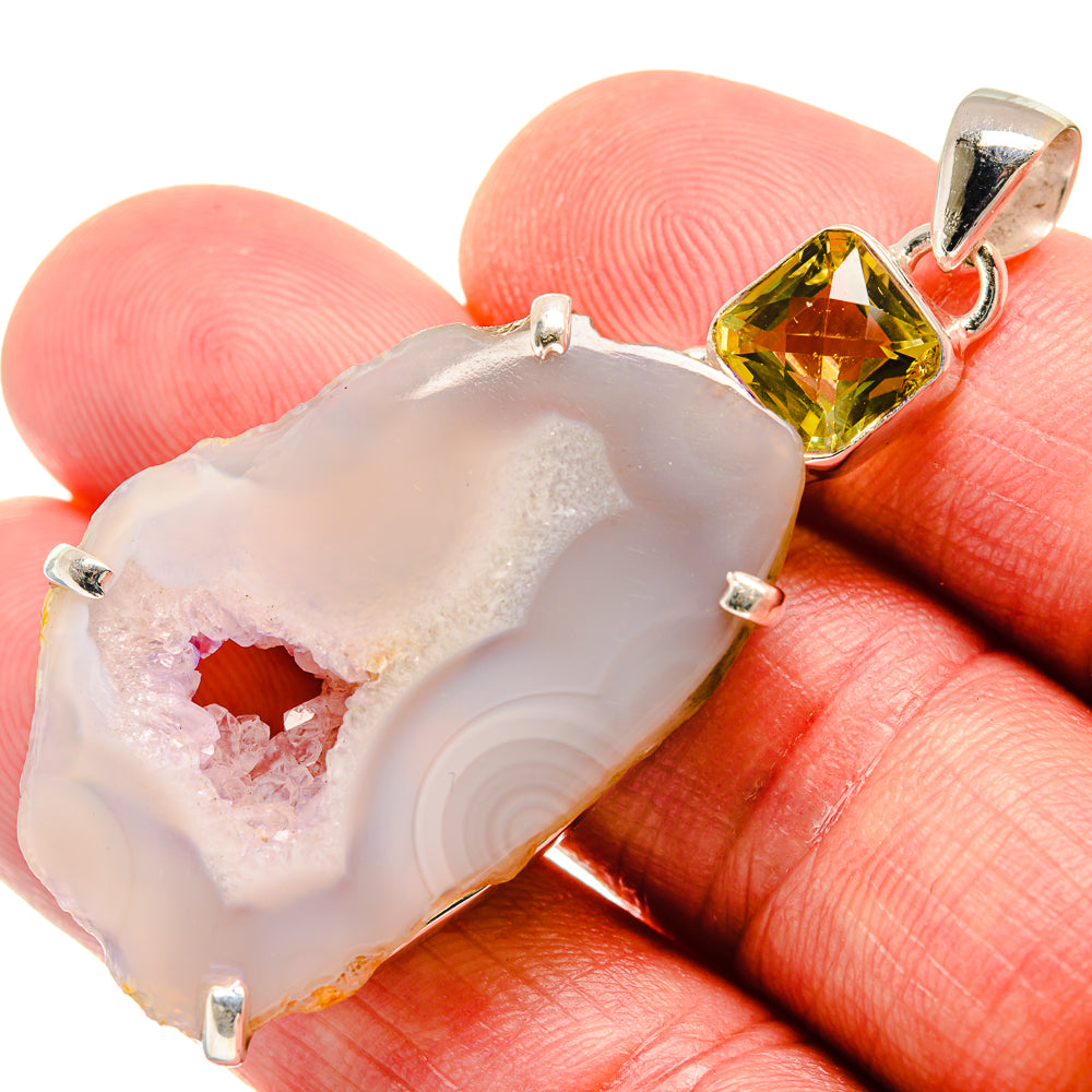 White Geode Slice, Citrine Pendants handcrafted by Ana Silver Co - PD21783