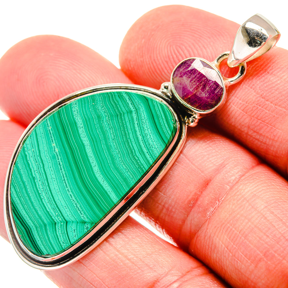Malachite, Ruby Pendants handcrafted by Ana Silver Co - PD21792