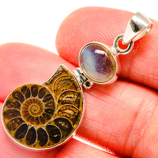 Ammonite Fossil, Labradorite Pendants handcrafted by Ana Silver Co - PD21808
