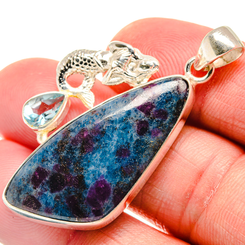 Ruby Fuchsite, Blue Topaz Pendants handcrafted by Ana Silver Co - PD21815