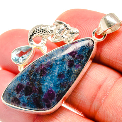 Ruby Fuchsite, Blue Topaz Pendants handcrafted by Ana Silver Co - PD21815