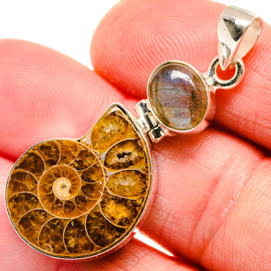 Ammonite Fossil, Labradorite Pendants handcrafted by Ana Silver Co - PD21818