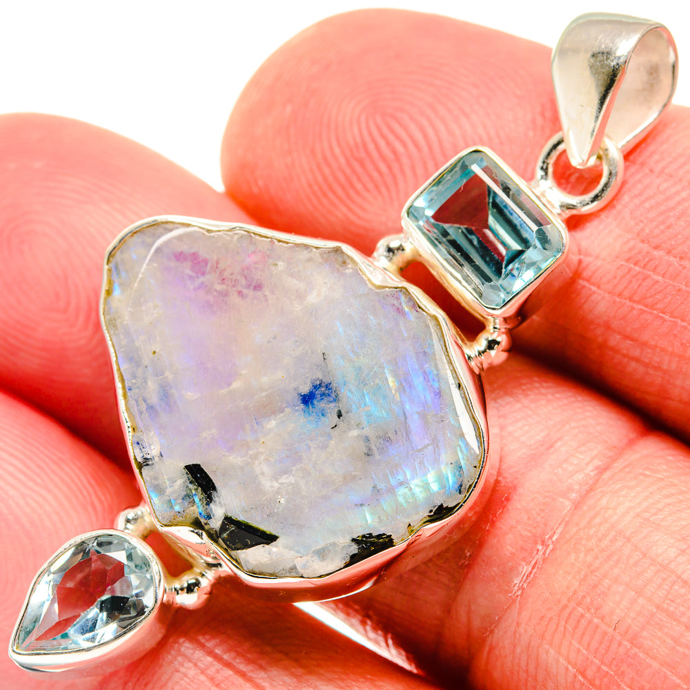 Rainbow Moonstone, Blue Topaz Pendants handcrafted by Ana Silver Co - PD21819
