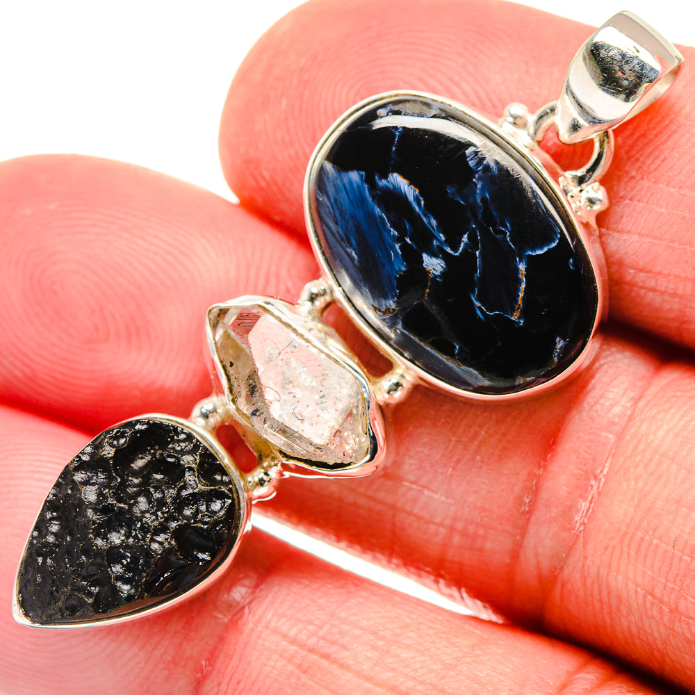 Pietersite, Tektite, Herkimer Diamond Pendants handcrafted by Ana Silver Co - PD21820