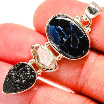 Pietersite, Tektite, Herkimer Diamond Pendants handcrafted by Ana Silver Co - PD21820