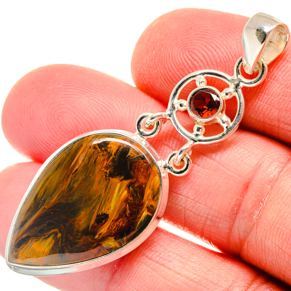 Golden Pietersite, Garnet Pendants handcrafted by Ana Silver Co - PD21822