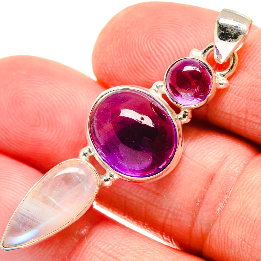 Amethyst, Rainbow Moonstone Pendants handcrafted by Ana Silver Co - PD21823