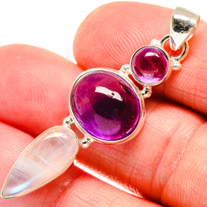 Amethyst, Rainbow Moonstone Pendants handcrafted by Ana Silver Co - PD21823