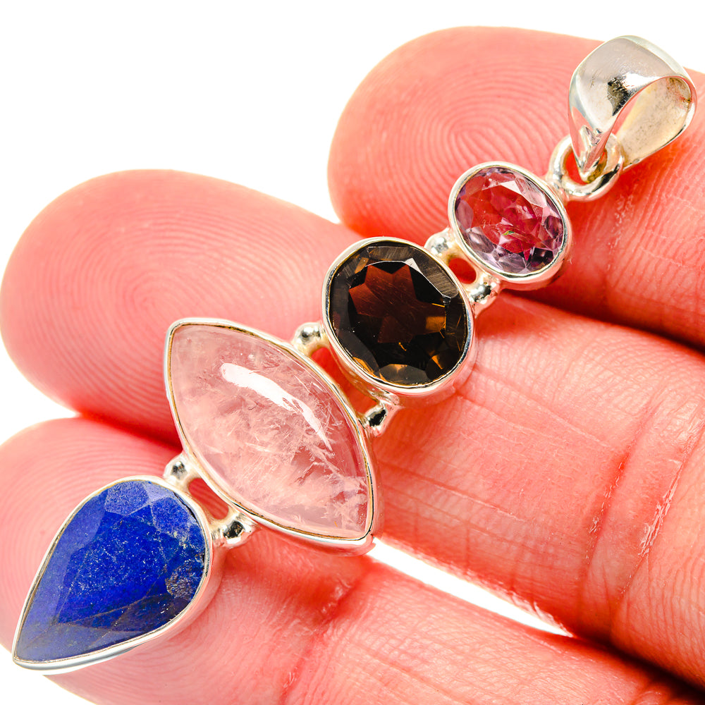 Rose Quartz, Lapis Lazuli, Smoky Quartz Pendants handcrafted by Ana Silver Co - PD21827