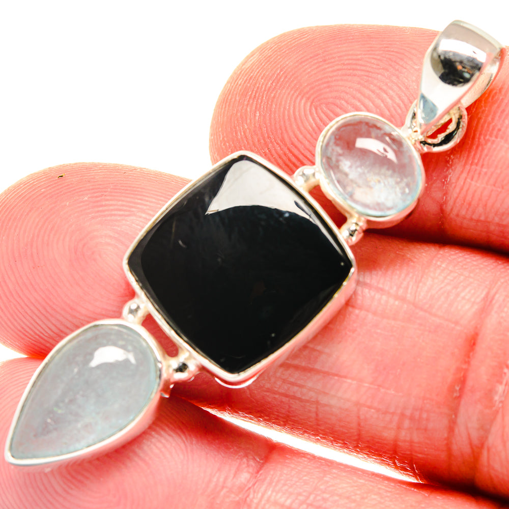 Black Onyx, Aquamarine Pendants handcrafted by Ana Silver Co - PD21828