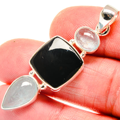 Black Onyx, Aquamarine Pendants handcrafted by Ana Silver Co - PD21828