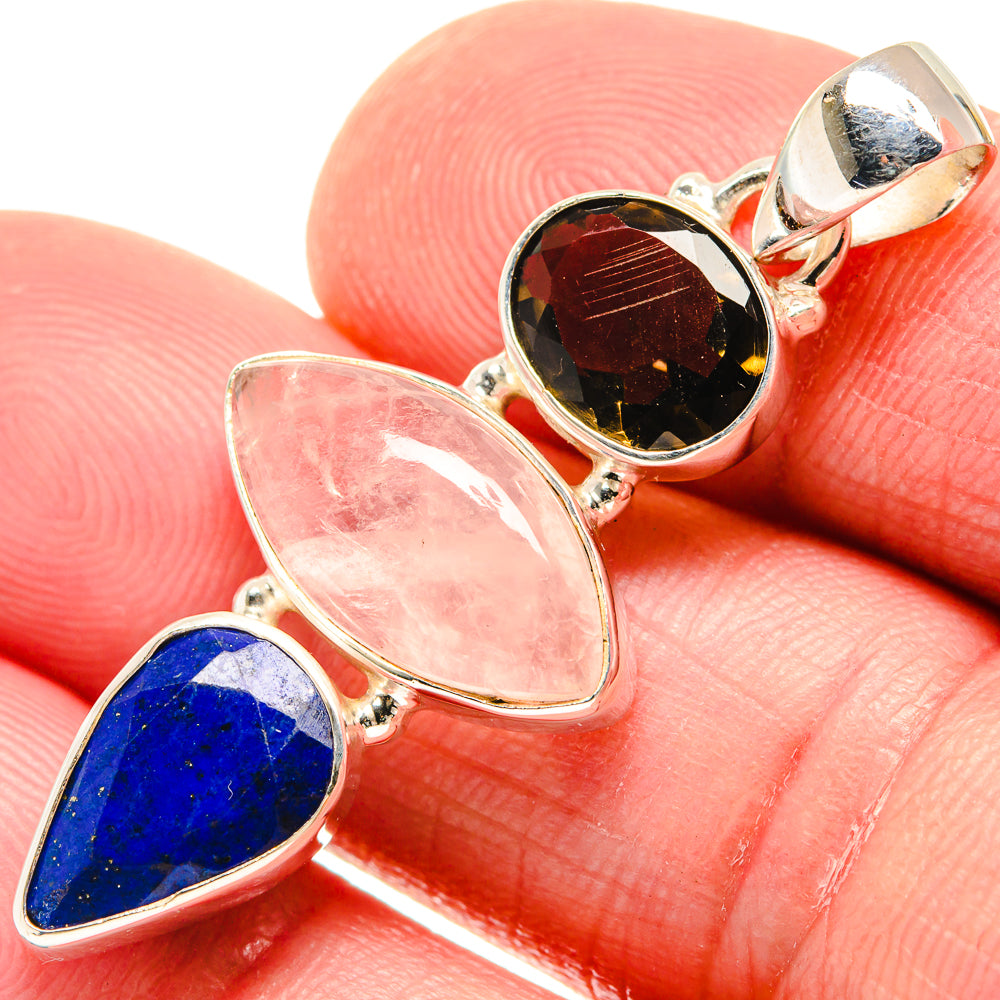 Rose Quartz, Smoky Quartz, Lapis Lazuli Pendants handcrafted by Ana Silver Co - PD21829