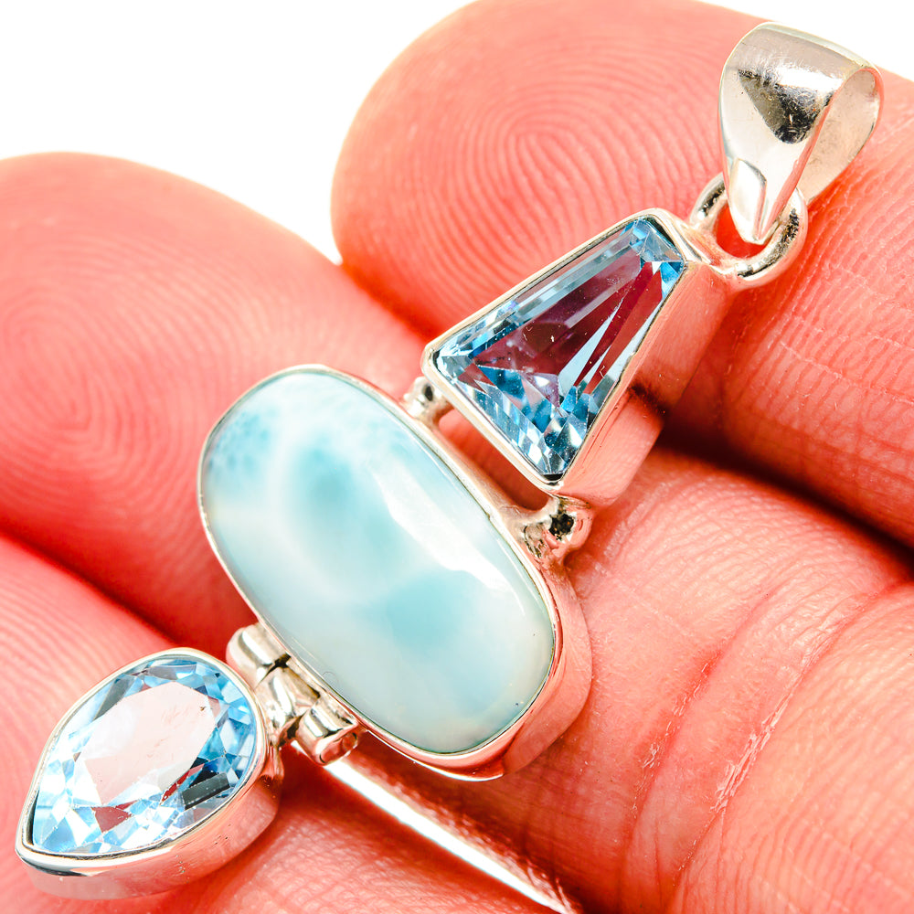 Larimar, Blue Topaz Pendants handcrafted by Ana Silver Co - PD21833