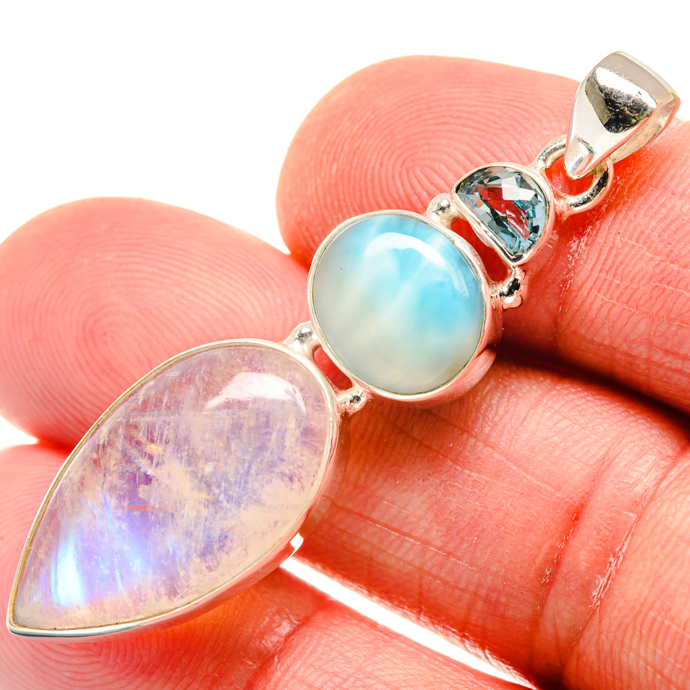 Rainbow Moonstone, Larimar, Blue Topaz Pendants handcrafted by Ana Silver Co - PD21836