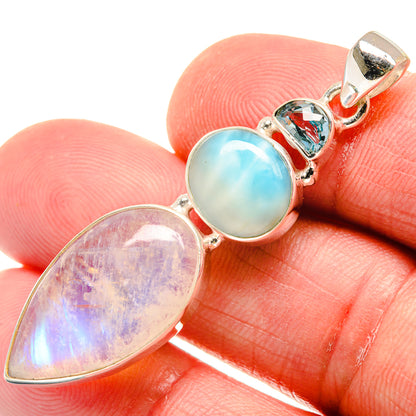 Rainbow Moonstone, Larimar, Blue Topaz Pendants handcrafted by Ana Silver Co - PD21836