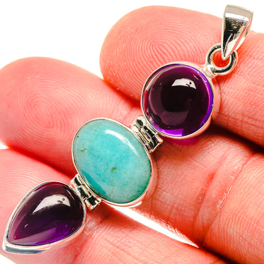 Chrysocolla, Amethyst Pendants handcrafted by Ana Silver Co - PD21838