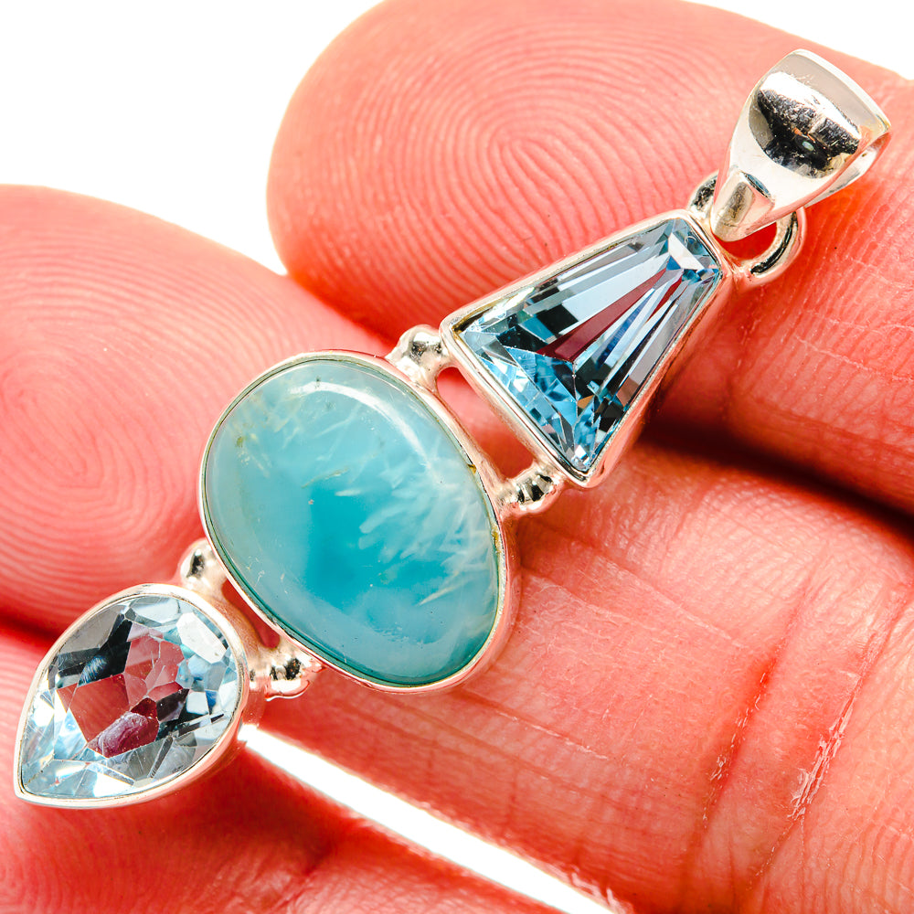 Chrysocolla, Blue Topaz Pendants handcrafted by Ana Silver Co - PD21839