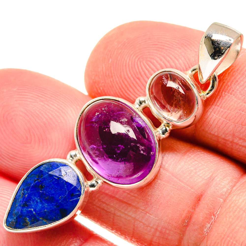 Amethyst, Lapis Lazuli Pendants handcrafted by Ana Silver Co - PD21842