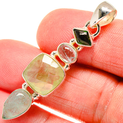 Prehnite, Green Tourmaline, Aquamarine Pendants handcrafted by Ana Silver Co - PD21843