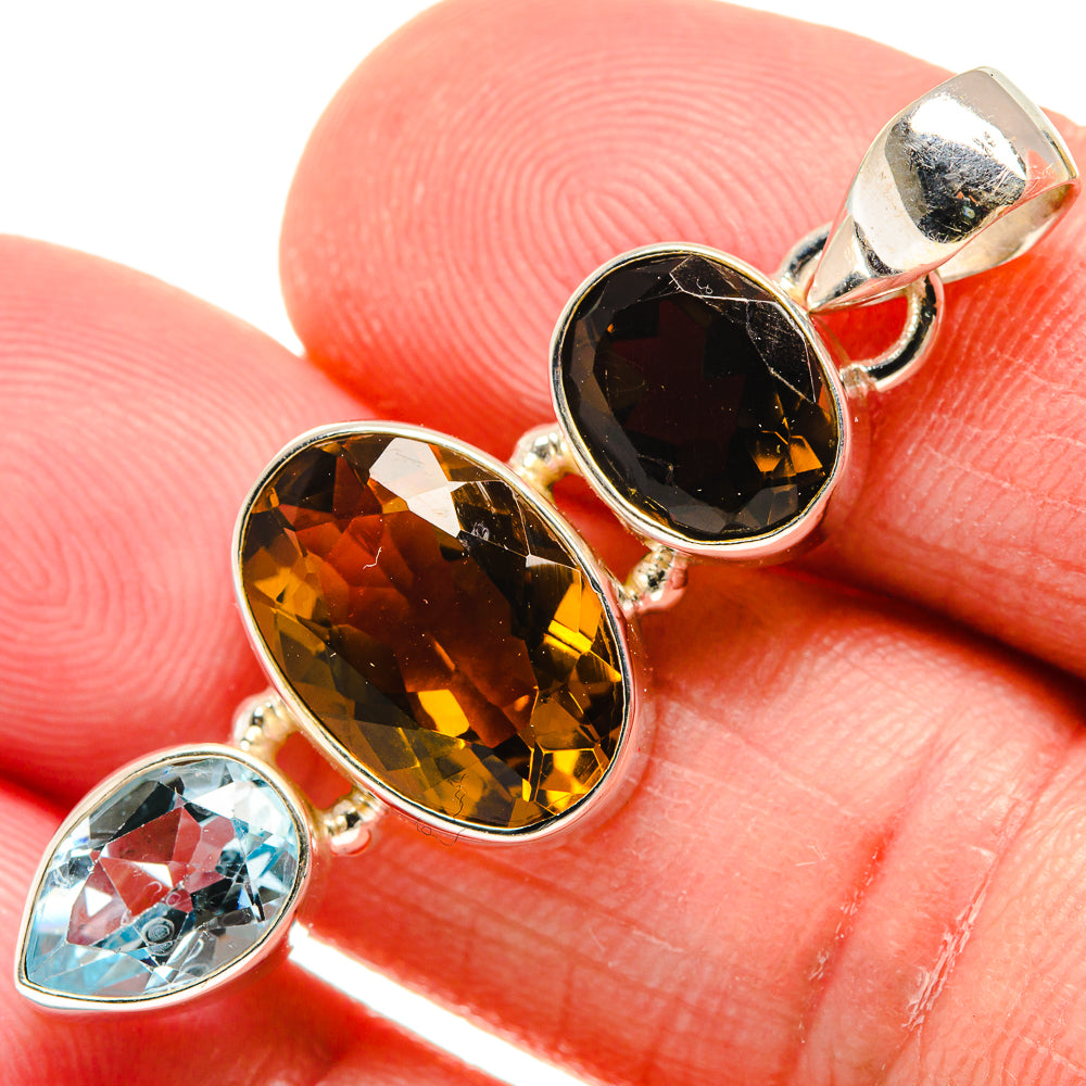 Smoky Quartz, Blue Topaz Pendants handcrafted by Ana Silver Co - PD21844