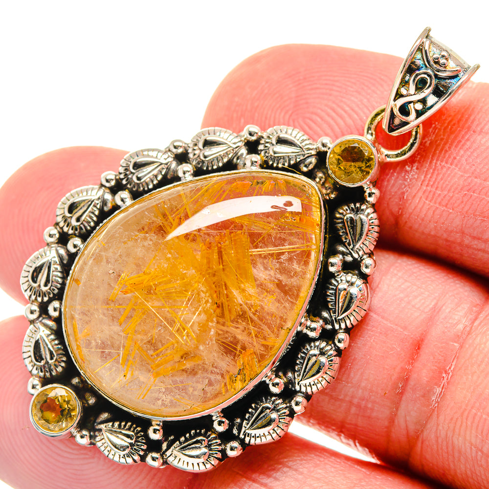 Rutilated Quartz, Citrine Pendants handcrafted by Ana Silver Co - PD21850