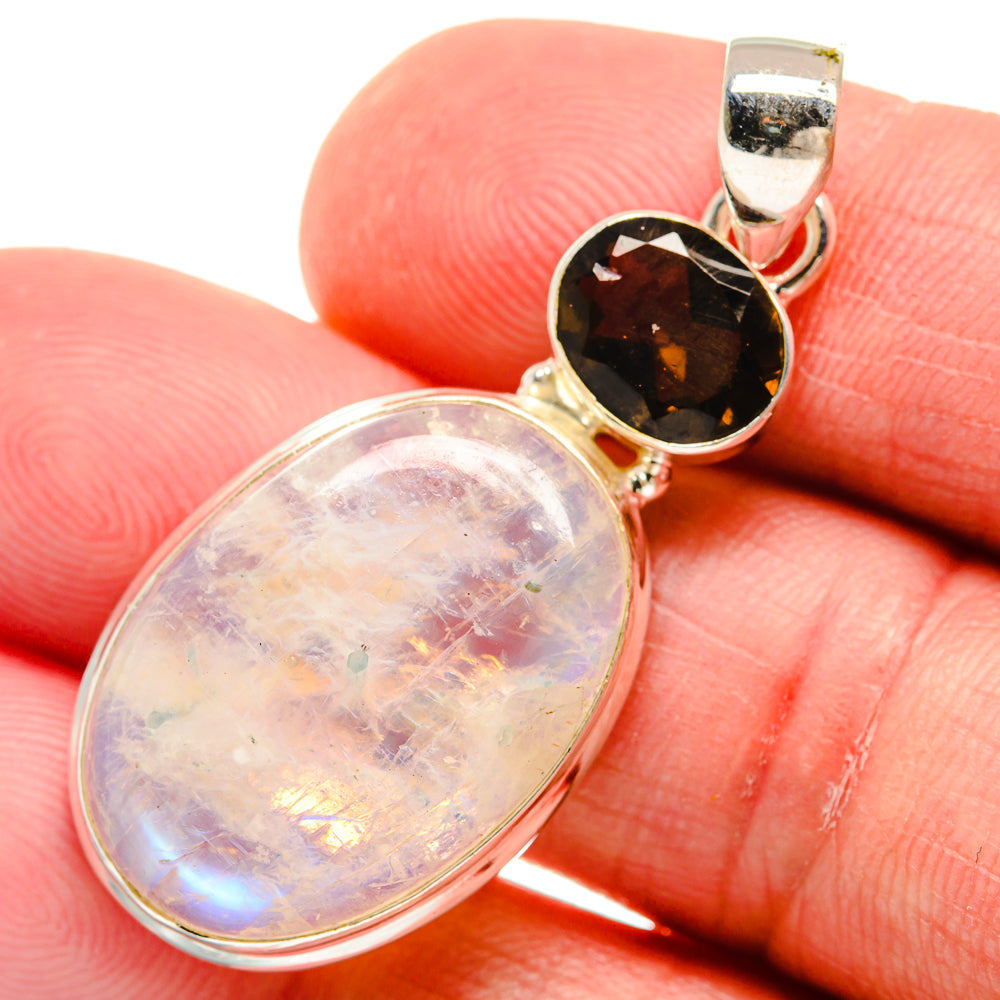 Rainbow Moonstone, Smoky Quartz Pendants handcrafted by Ana Silver Co - PD21854