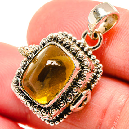 925 sterling silver citrine pendant with amber rectangular gemstone and ornate bezel