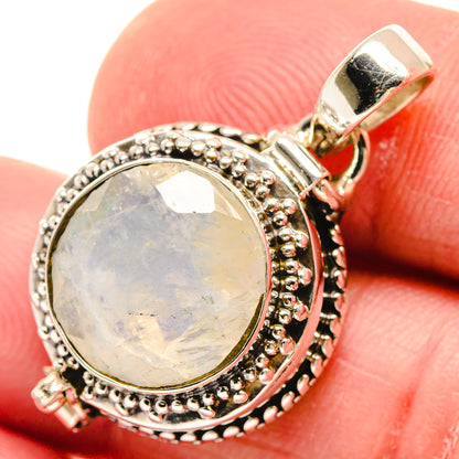 Sterling silver round moonstone pendant with ornate beaded bezel and top bail