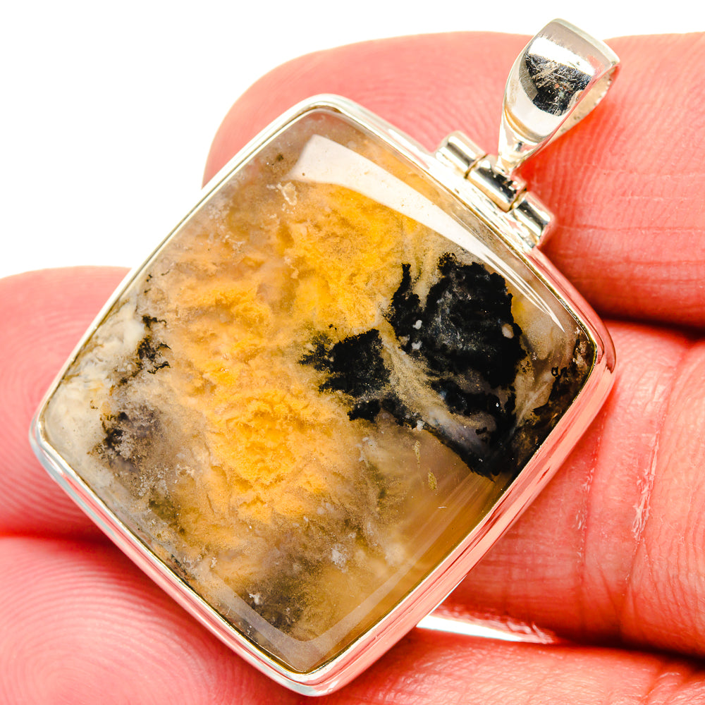 Sterling silver pendant with rectangular plume agate cabochon and top bail