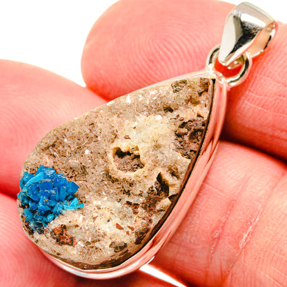 925 sterling silver cavansite crystal pendant with teardrop bezel and blue cluster