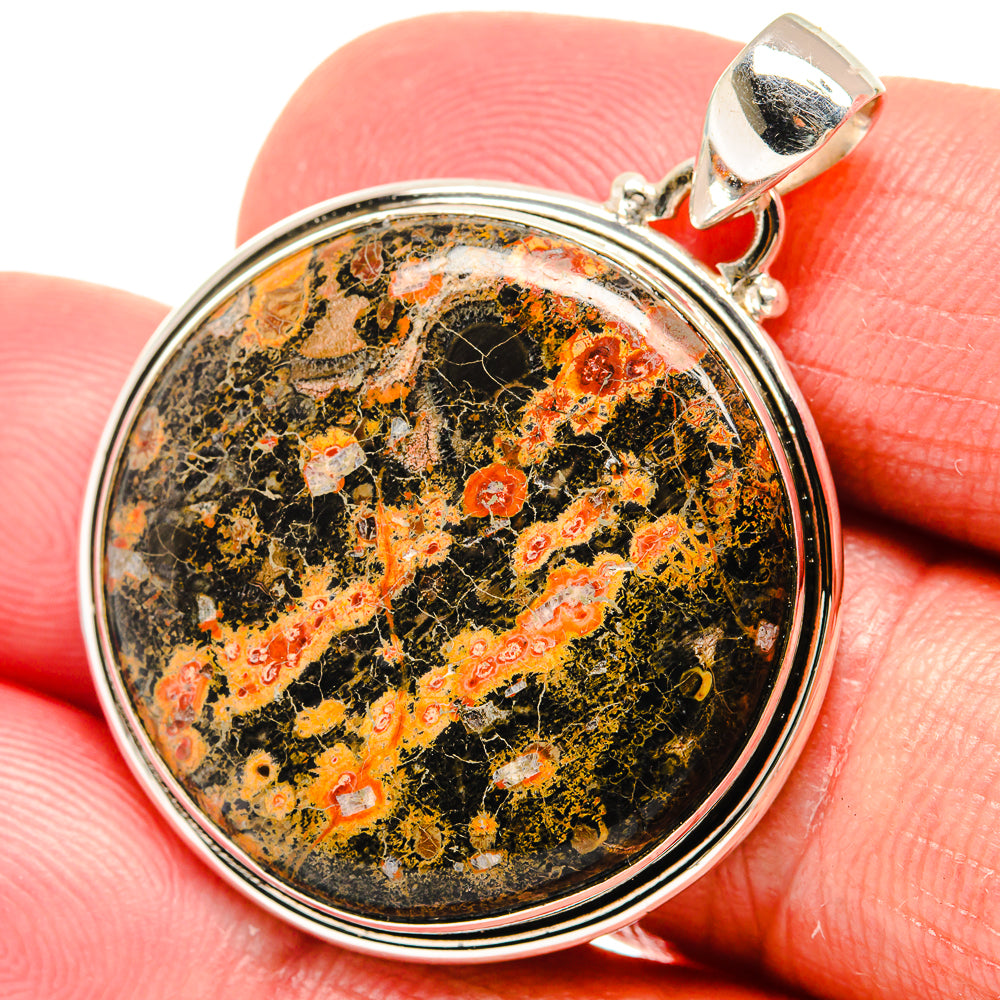 Poppy Jasper pendant in oval sterling silver bezel, orange and yellow speckled stone